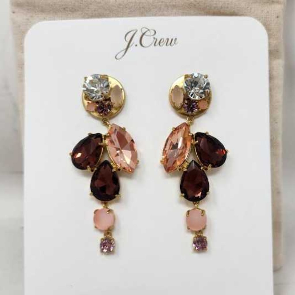 New J Crew Crystal Cluster Drop Statement Earrings In Mauve Blush 55$